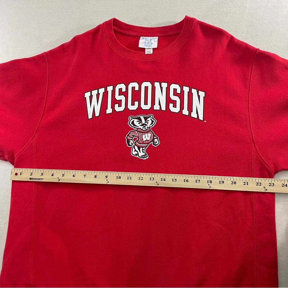 Vintage Y2K Champion Reverse Weave Wisconsin Badgers Crew Sweatshirt Red Large - Picture 9 of 11